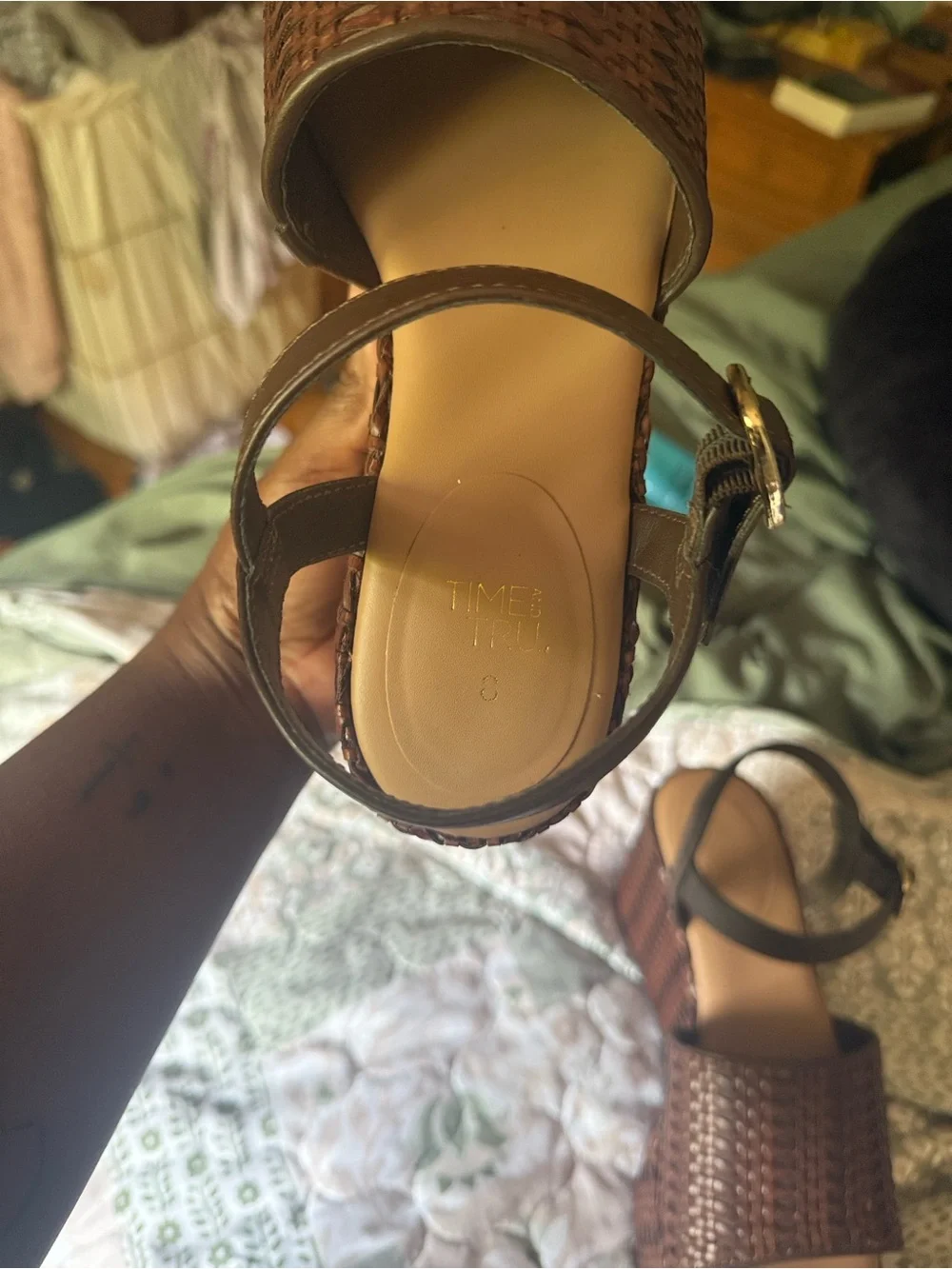 Time and Tru Brown Woven Platform Wedge Sandals